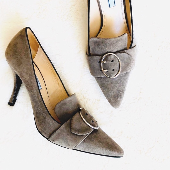 Prada Shoes - Prada suede buckle heels